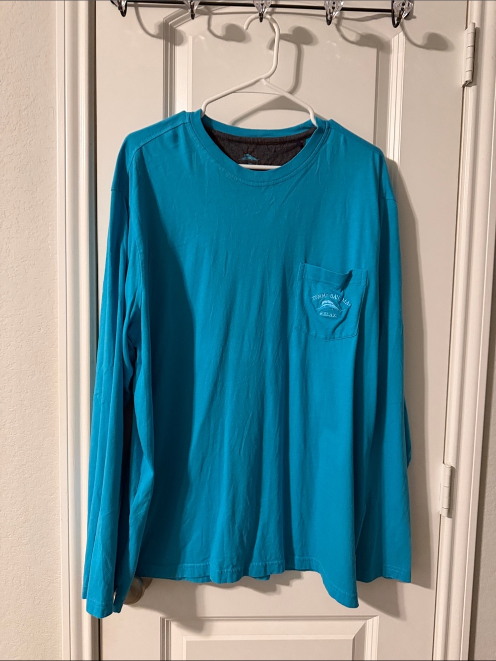 Tommy Bahama Men's Long Sleeve Pocket Tee in Teal Blue